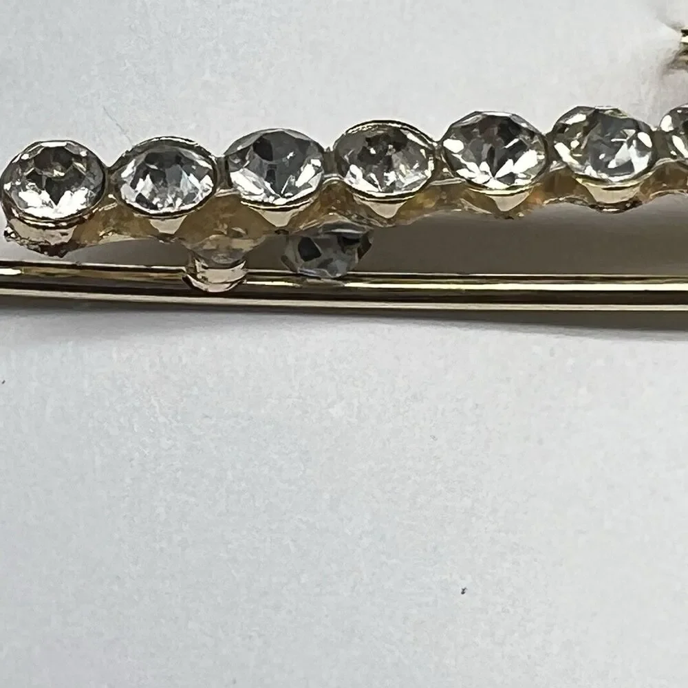 Gold Tone Princess Crown Safety Pin Brooch- Multi-colored Rhinestones
